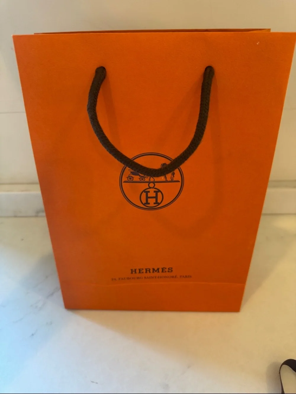 Hermes Orange Gift Bag with Brown ribbon and card  8.5x11.5x3